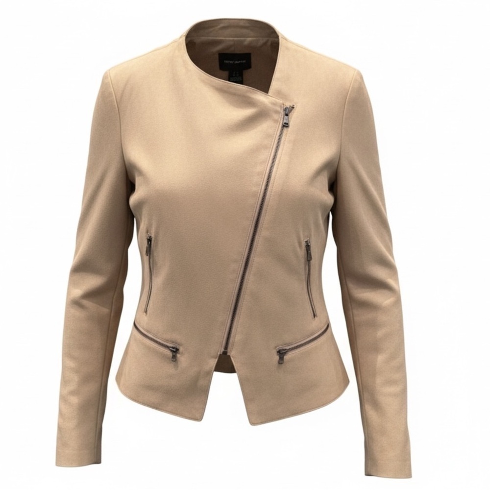 DKNY Jeans Faux Suede Biker Style Zipper Front Jacket Womens XS Neutral Beige